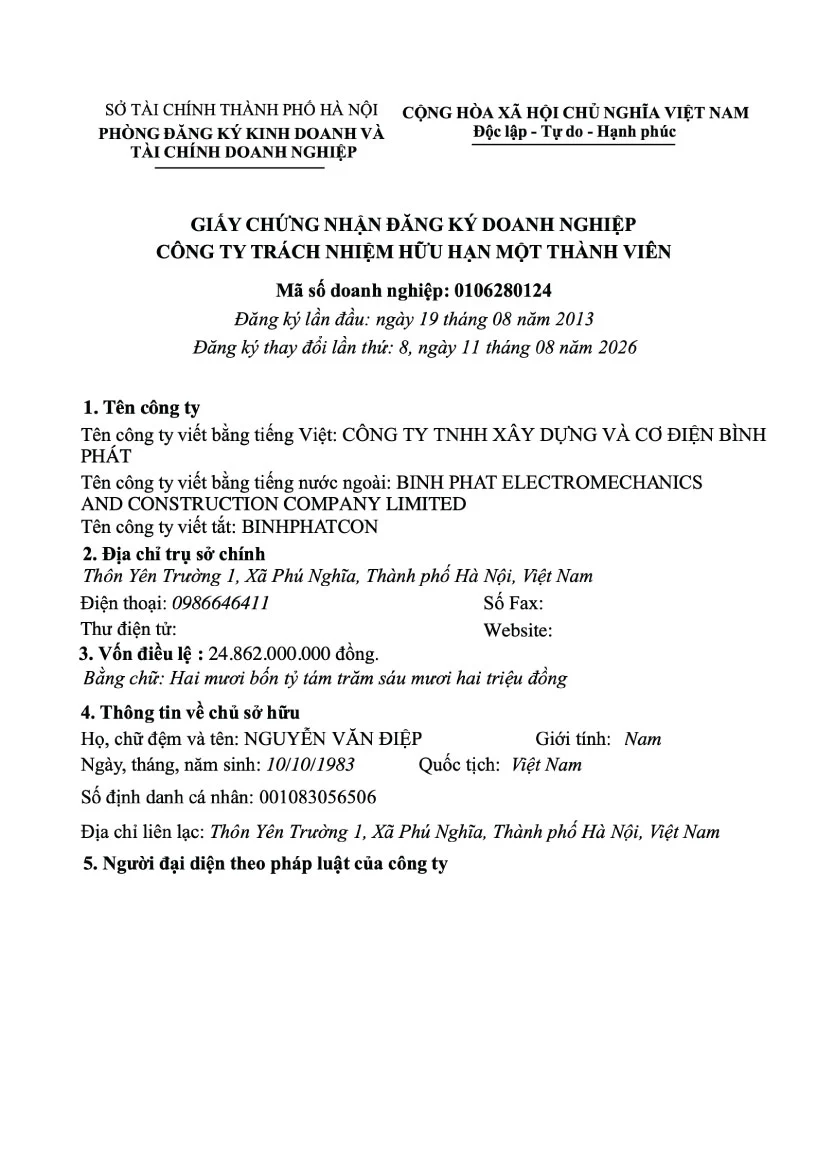 GIẤY CHỨNG NHẬN ĐĂNG KÝ DOANH NGHIỆP