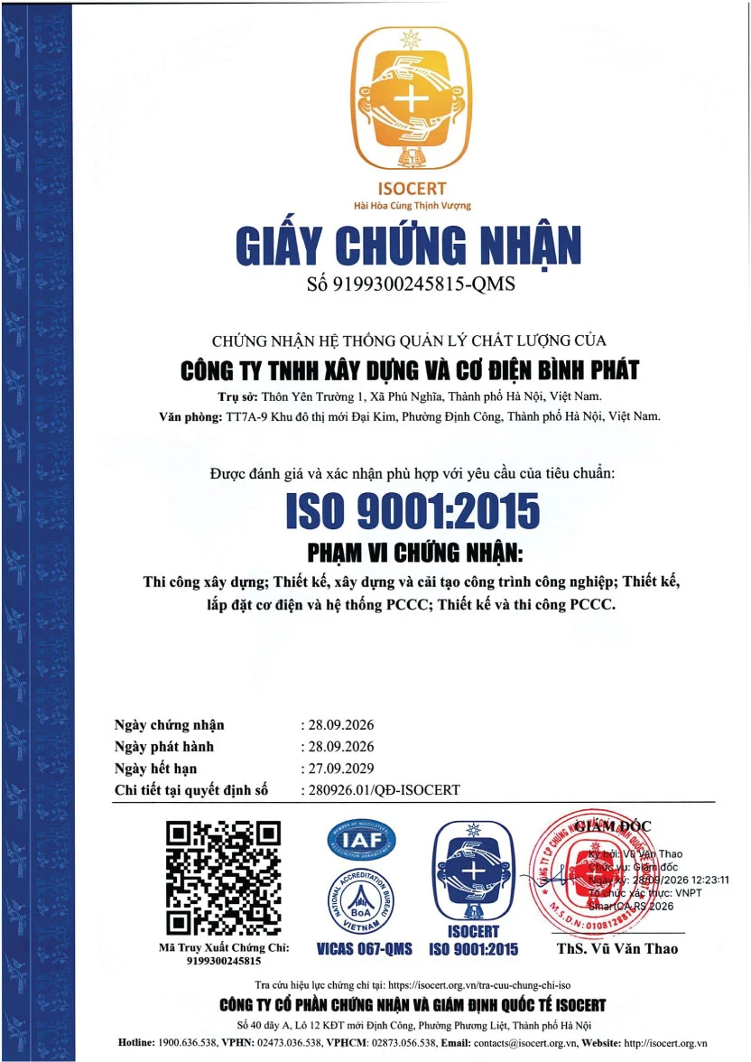 CHỨNG NHẬN CHẤT LƯỢNG
ISO 9001:2015